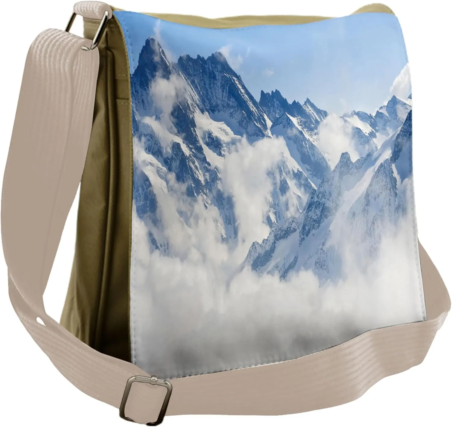 Lunarable Nature Messenger Bag, Switzerland Alps Misty Hills, Unisex Cross-body