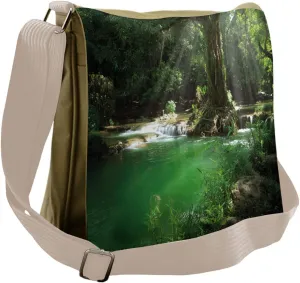 Lunarable Nature Messenger Bag, Tropical Forest with Cascade, Unisex Cross-body