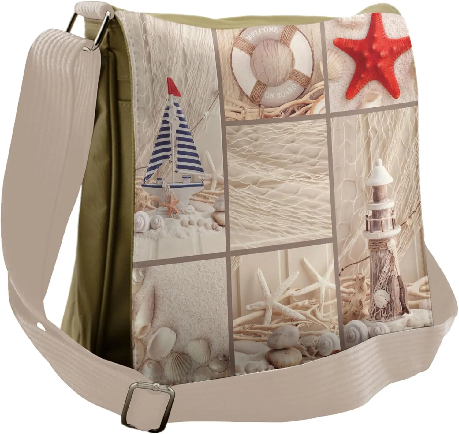 Lunarable Nautical Messenger Bag, Marine Sail Boat Collage, Unisex Cross-body