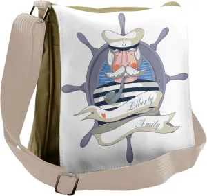 Lunarable Nautical Messenger Bag, Old Sailor Captain Art, Unisex Cross-body