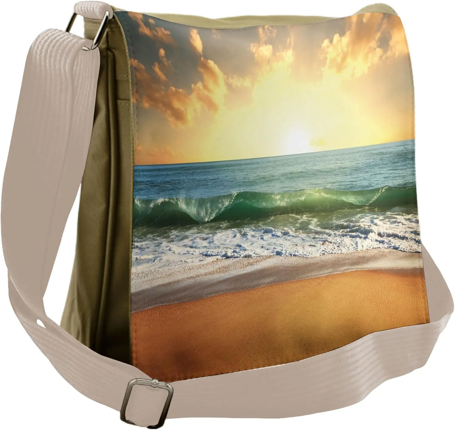 Lunarable Ocean Messenger Bag, Sunset at Smooth Sandy Beach, Unisex Cross-body