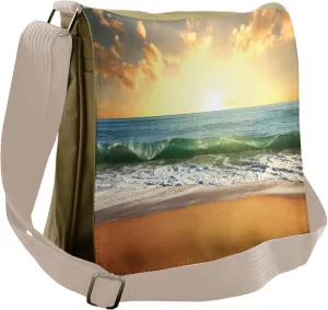 Lunarable Ocean Messenger Bag, Sunset at Smooth Sandy Beach, Unisex Cross-body