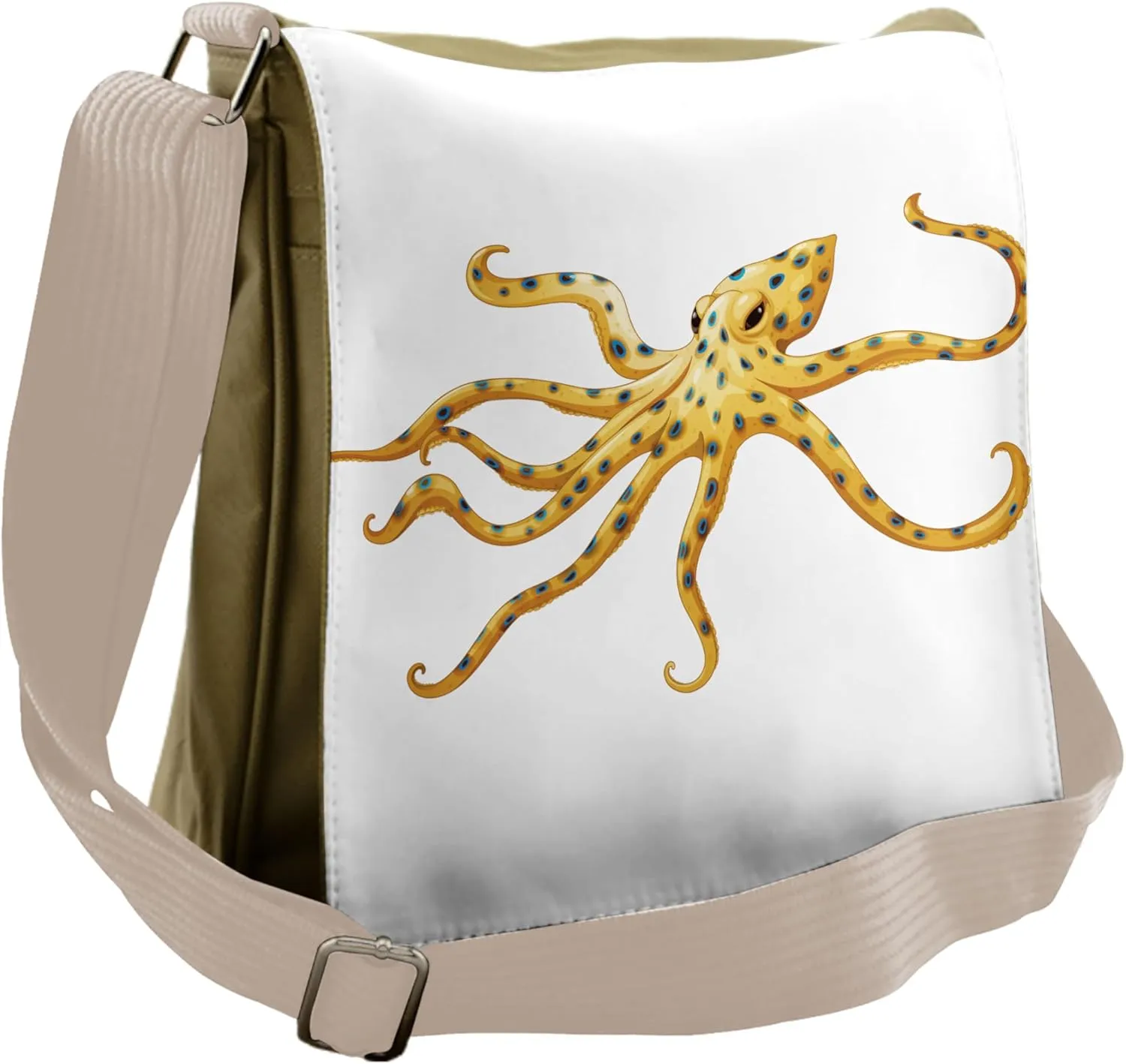 Lunarable Octopus Messenger Bag, Blue Ringed Octopus Deadly, Unisex Cross-body