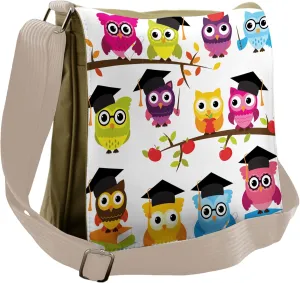 Lunarable Owls Messenger Bag, Smart Birds Success, Unisex Cross-body
