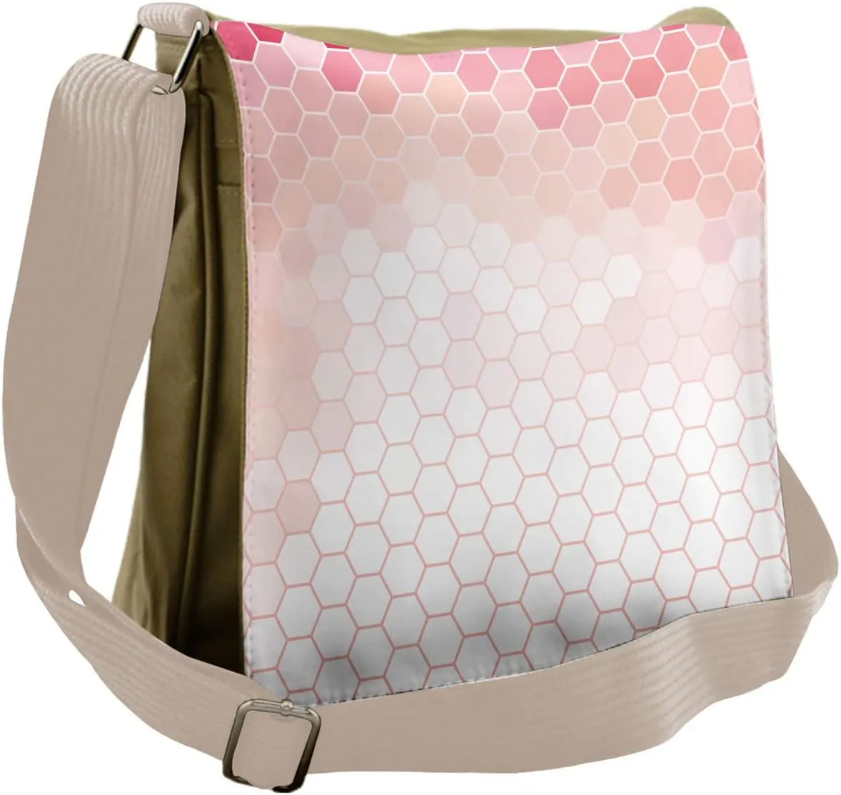 Lunarable Pale Pink Messenger Bag, Hexagon Forms Beehive, Unisex Cross-body