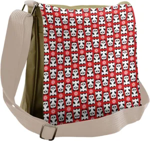 Lunarable Panda Messenger Bag, Indigenous Bear Cartoon, Unisex Cross-body