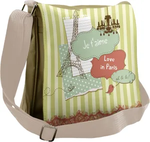 Lunarable Paris Messenger Bag, Famous Cultural French, Unisex Cross-body