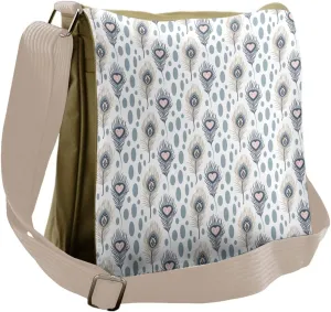 Lunarable Peacock Messenger Bag, Symbolic Plumage Hearts, Unisex Cross-body