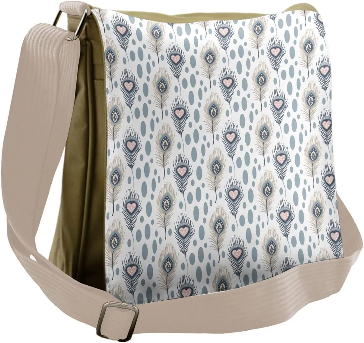 Lunarable Peacock Messenger Bag, Symbolic Plumage Hearts, Unisex Cross-body