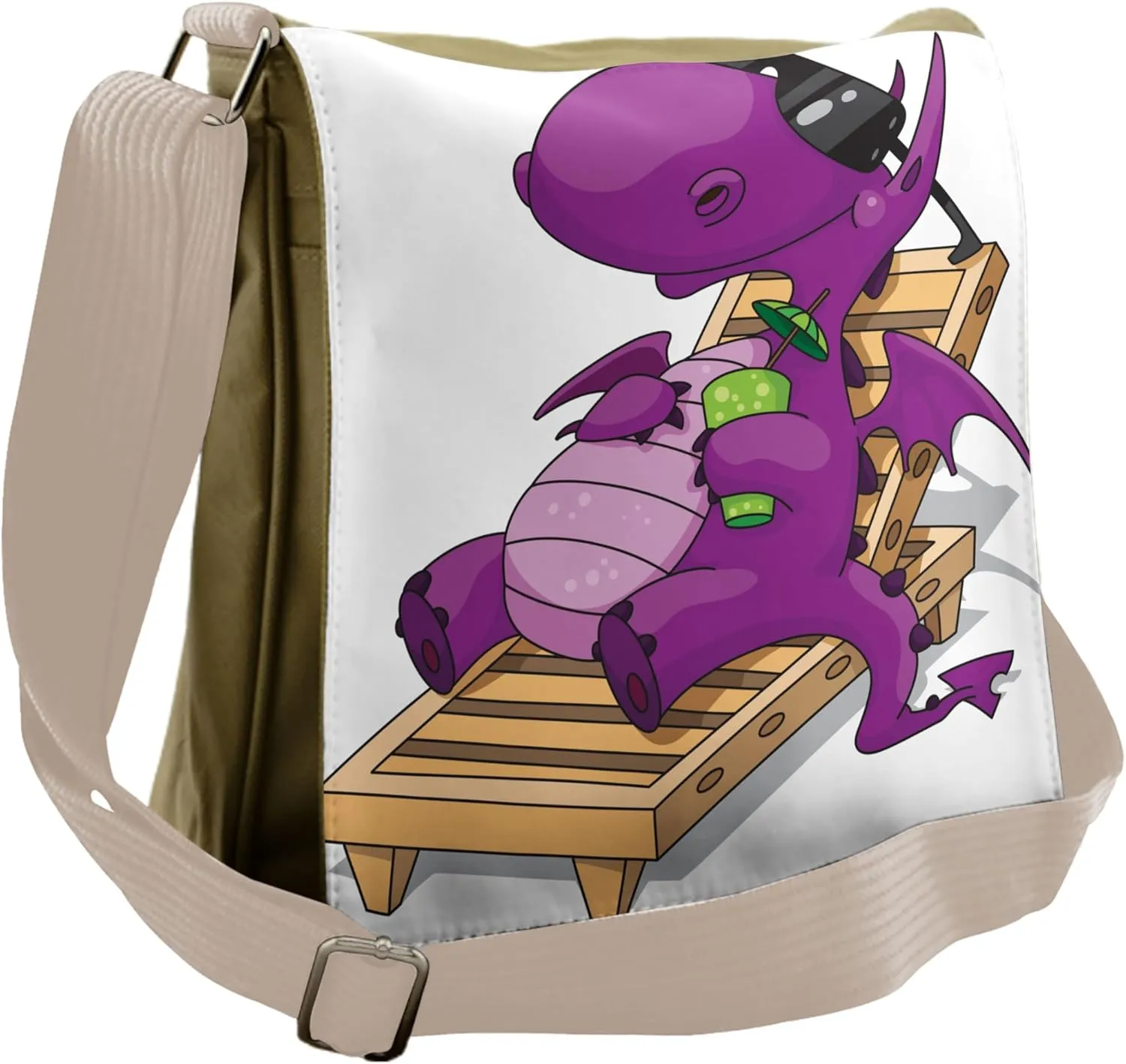 Lunarable Reptile Messenger Bag, Funny Dragon Sunny Weather, Unisex Cross-body