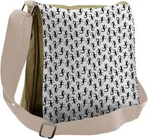 Lunarable Reptile Messenger Bag, Lizard Silhouettes Animal, Unisex Cross-body
