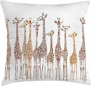 Lunarable Savannah Throw Pillow Cushion Cover, Tropical Giraffes Exotic Climates Wilderness Savannah Animals Illustration, Decorative Square Accent Pillow Case, 28" X 28", Brown