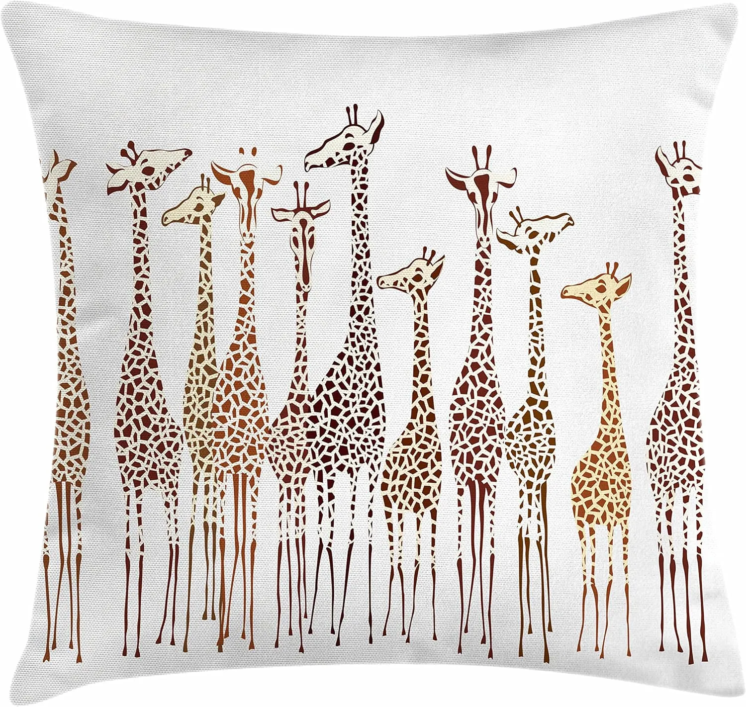 Lunarable Savannah Throw Pillow Cushion Cover, Tropical Giraffes Exotic Climates Wilderness Savannah Animals Illustration, Decorative Square Accent Pillow Case, 28" X 28", Brown