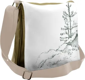 Lunarable Sketchy Messenger Bag, Pine Trees on Rocks Ecology, Unisex Cross-body
