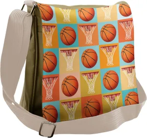 Lunarable Sports Messenger Bag, Square Tiles Basketballs, Unisex Cross-body