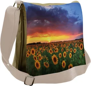 Lunarable Sunflower Messenger Bag, Field Dramatic Sunset, Unisex Cross-body