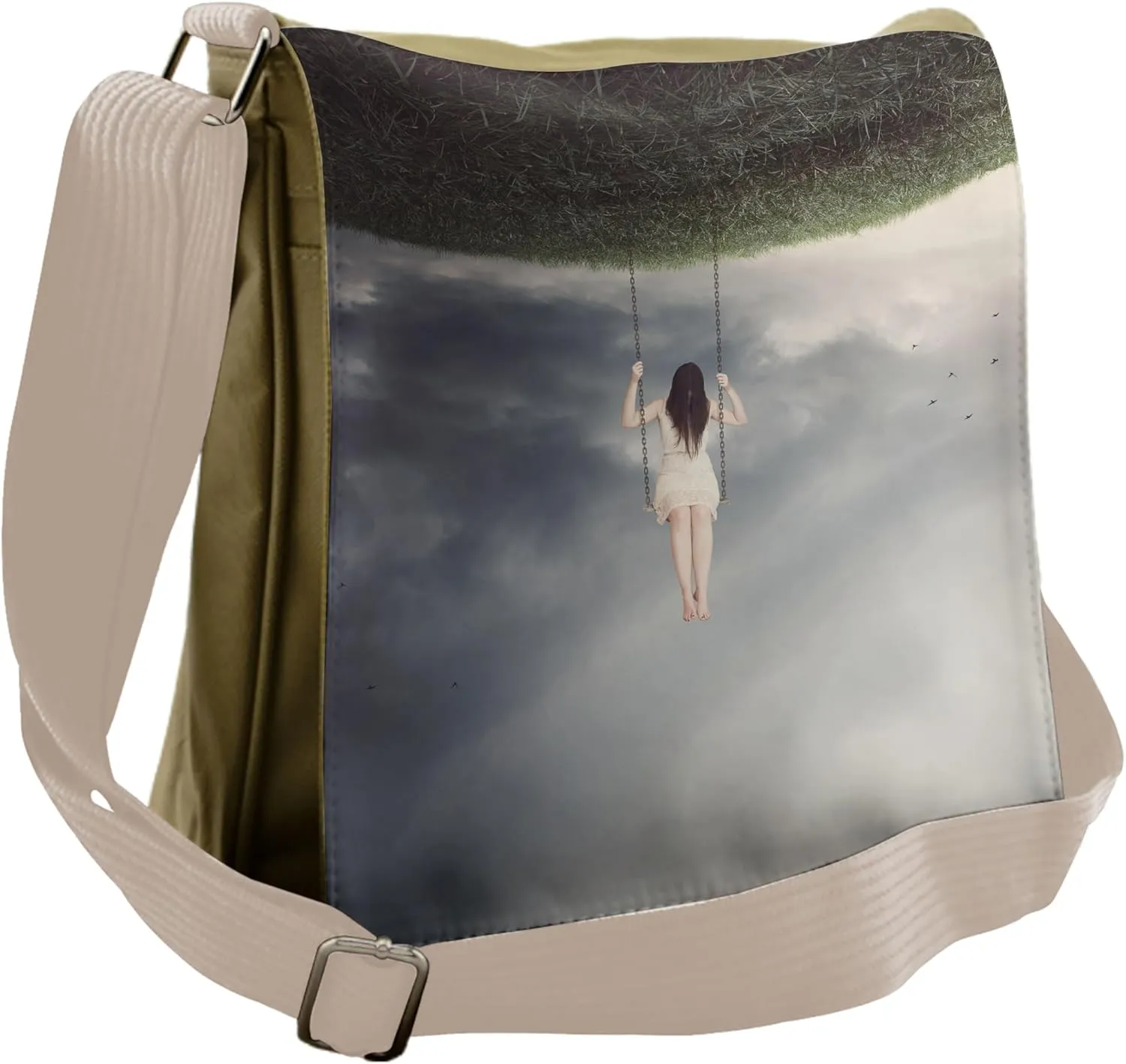 Lunarable Surrealistic Messenger Bag, Upside down World, Unisex Cross-body