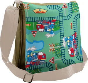 Lunarable Train Messenger Bag, Cartoon Locomotives Pattern, Unisex Cross-body