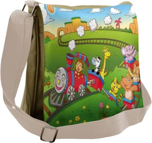 Lunarable Train Messenger Bag, Railroad on Hills with Wagons, Unisex Cross-body