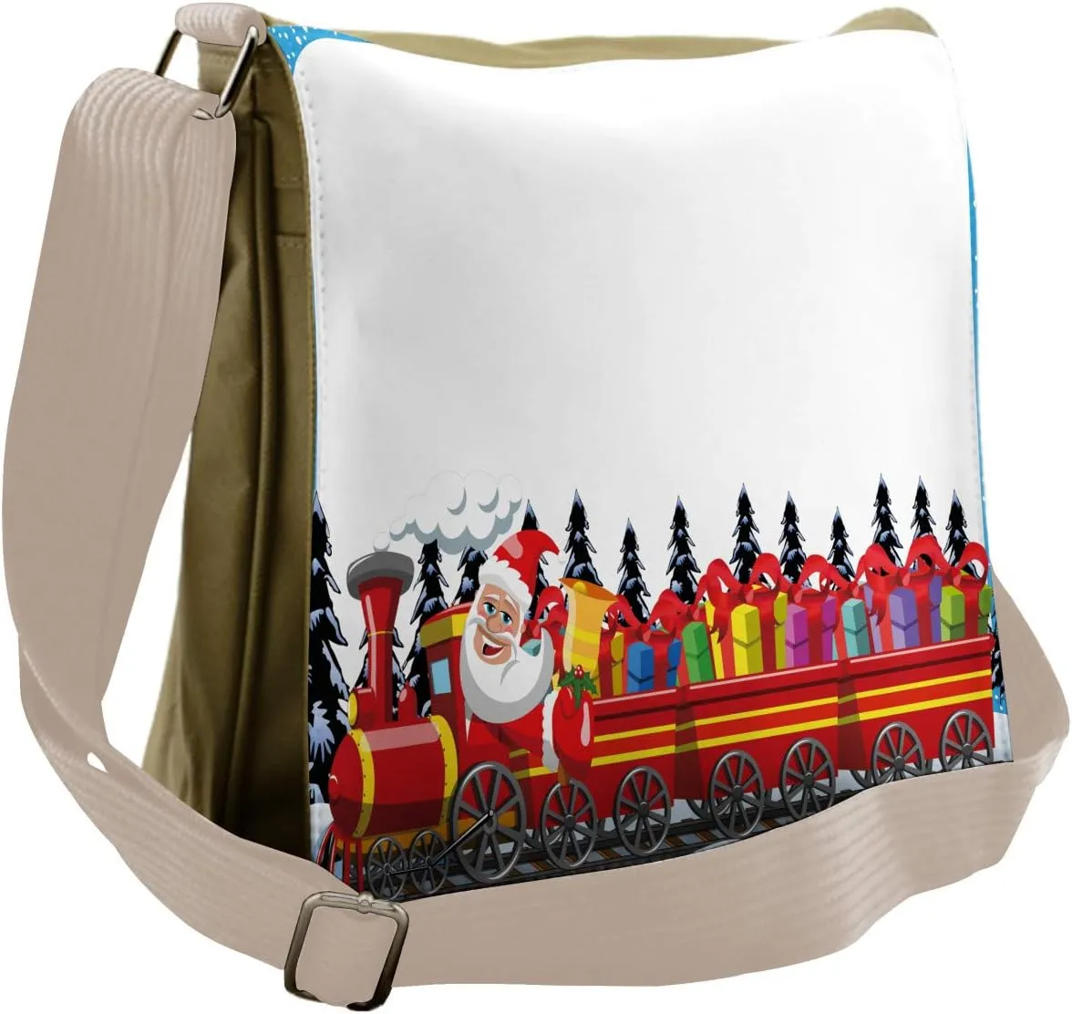 Lunarable Train Messenger Bag, Santas Steam Locomotive Funny, Unisex Cross-body