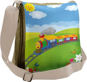 Lunarable Train Messenger Bag, Steam Puffing Locomotive, Unisex Cross-body