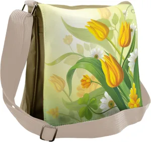 Lunarable Tulip Messenger Bag, Chamomiles Bouquet Botany, Unisex Cross-body