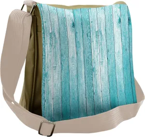 Lunarable Turquoise Messenger Bag, Aged Old Wooden Planks, Unisex Cross-body