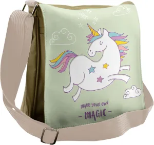 Lunarable Unicorn Messenger Bag, Cartoon Clouds Horned Pony, Unisex Cross-body
