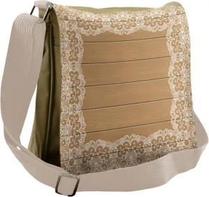 Lunarable Vintage Messenger Bag, Wood Plank Floral Retro, Unisex Cross-body