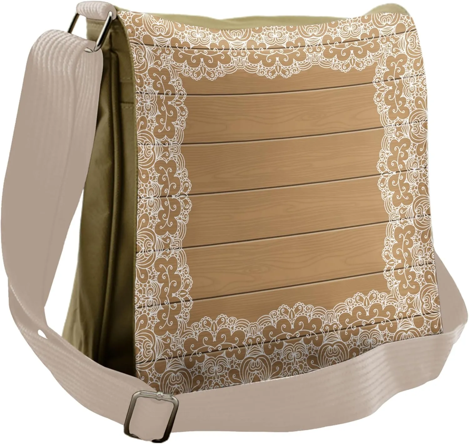 Lunarable Vintage Messenger Bag, Wood Plank Floral Retro, Unisex Cross-body