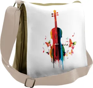 Lunarable Violin Messenger Bag, Dripping Paint Butterflies, Unisex Cross-body