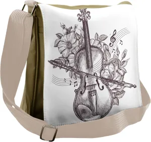Lunarable Violin Messenger Bag, Fiddle Playing Music Flowers, Unisex Cross-body