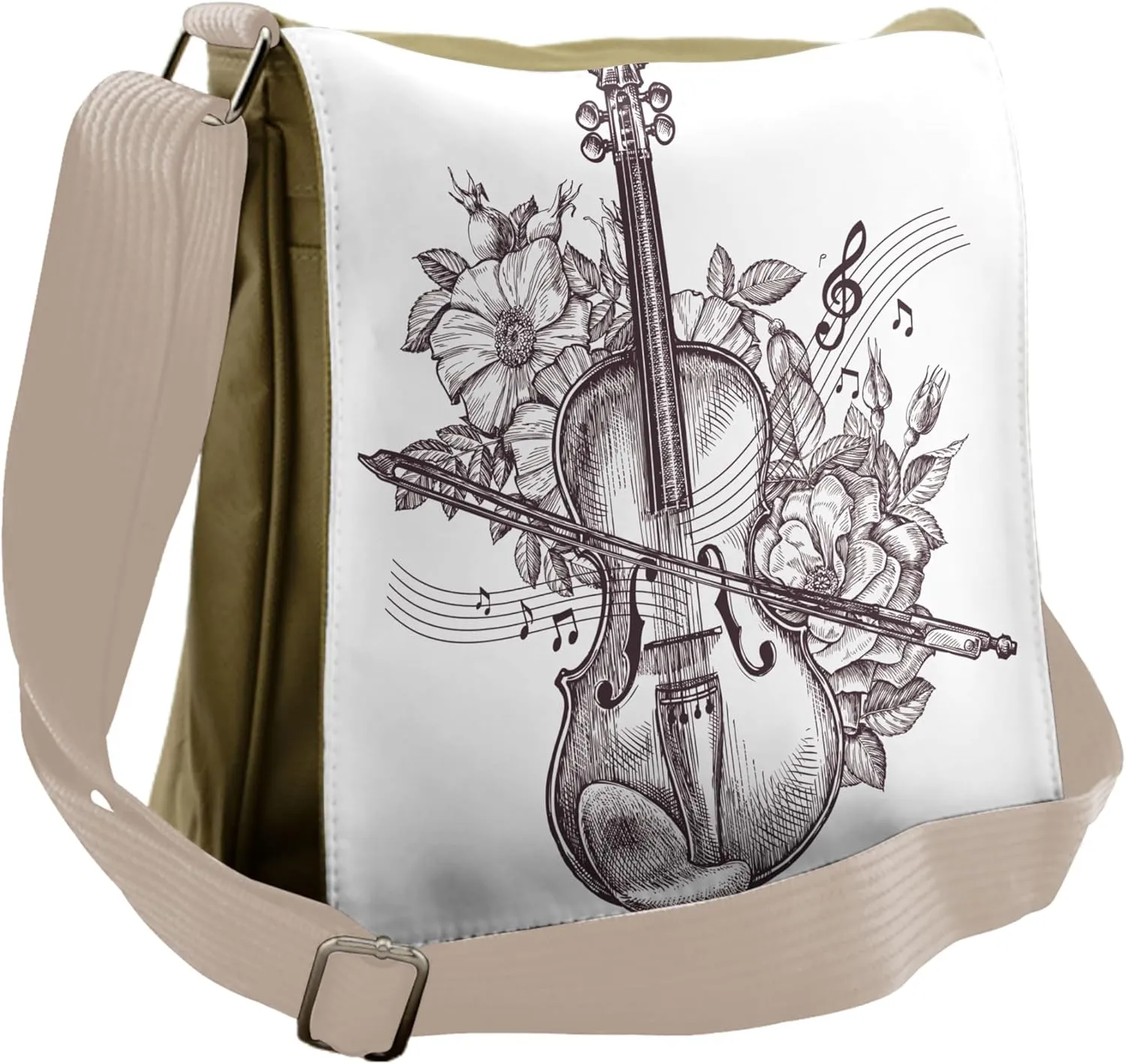 Lunarable Violin Messenger Bag, Fiddle Playing Music Flowers, Unisex Cross-body