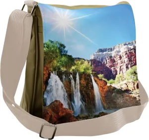Lunarable Waterfall Messenger Bag, Natural Cliff Scenery, Unisex Cross-body