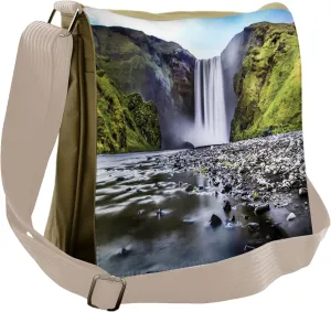 Lunarable Waterfall Messenger Bag, Skogafoss Rocky River, Unisex Cross-body