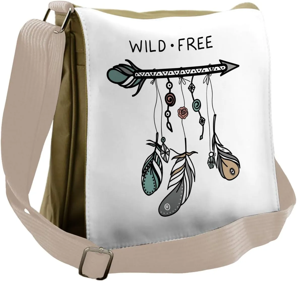 Lunarable Wild and Free Messenger Bag, Indigenous Feathers, Unisex Cross-body