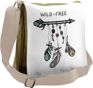 Lunarable Wild and Free Messenger Bag, Indigenous Feathers, Unisex Cross-body