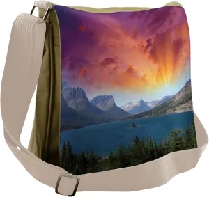 Lunarable Yosemite Messenger Bag, Dramatic Colorful Sky Lake, Unisex Cross-body