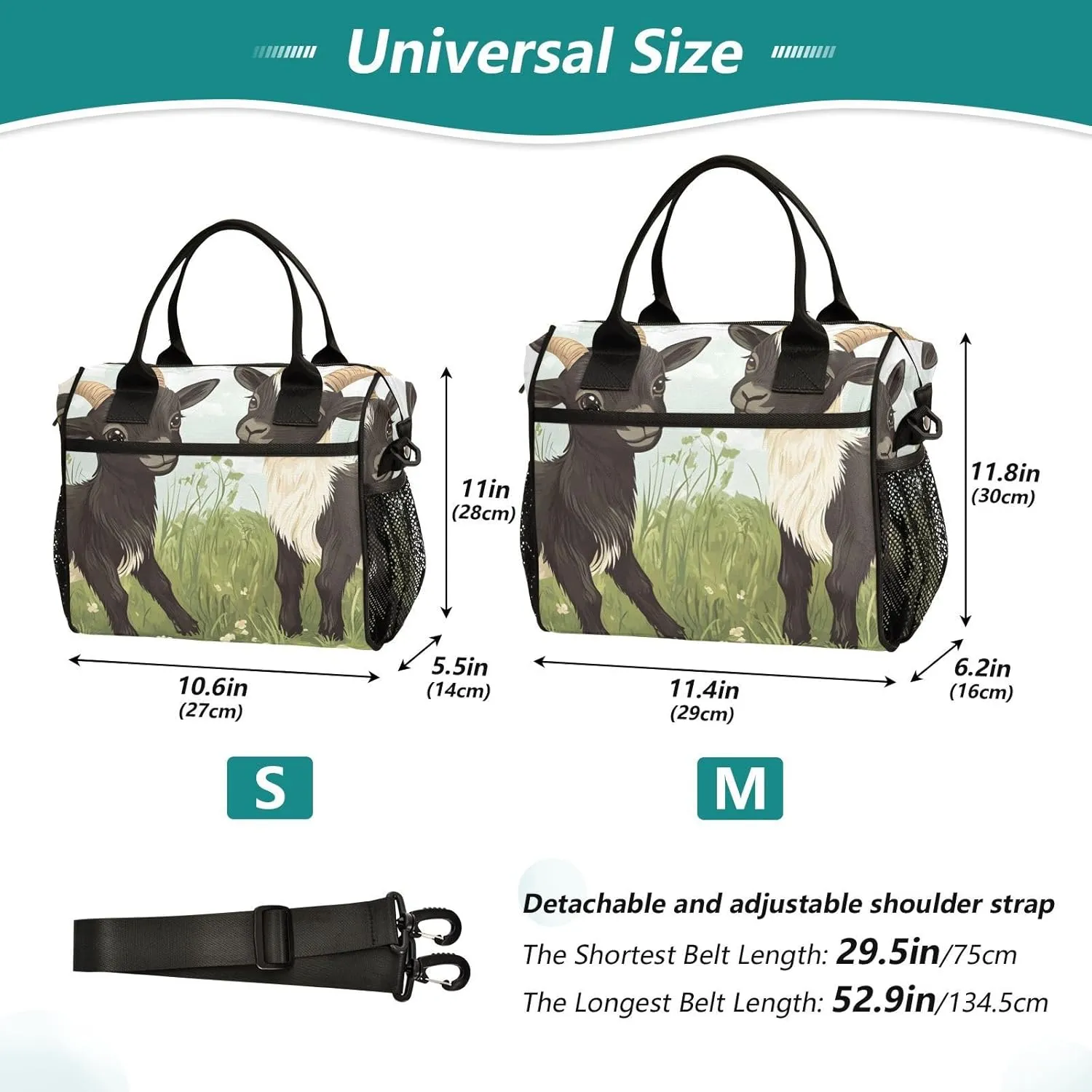 Lunch Bag Goat Grassland Cute Lunch Box for Women Men Reusable Lunch Tote Shoulder Bag Leakproof Thermal Insulated Lunch Containers for Work Picnic Travel