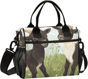 Lunch Bag Goat Grassland Cute Lunch Box for Women Men Reusable Lunch Tote Shoulder Bag Leakproof Thermal Insulated Lunch Containers for Work Picnic Travel