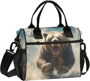 Lunch Bag Grizzly Bear Helicopter Women Men Adult Reusable Leakproof Large Spacious Cooler Tote Insulated Lunch Box for Work Office Travel Picnic, Medium
