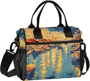 Lunch Bag Marseille Boats Landscape Lunch Box for Women Men Reusable Lunch Tote Shoulder Bag Leakproof Thermal Insulated Lunch Containers for Work Picnic Travel