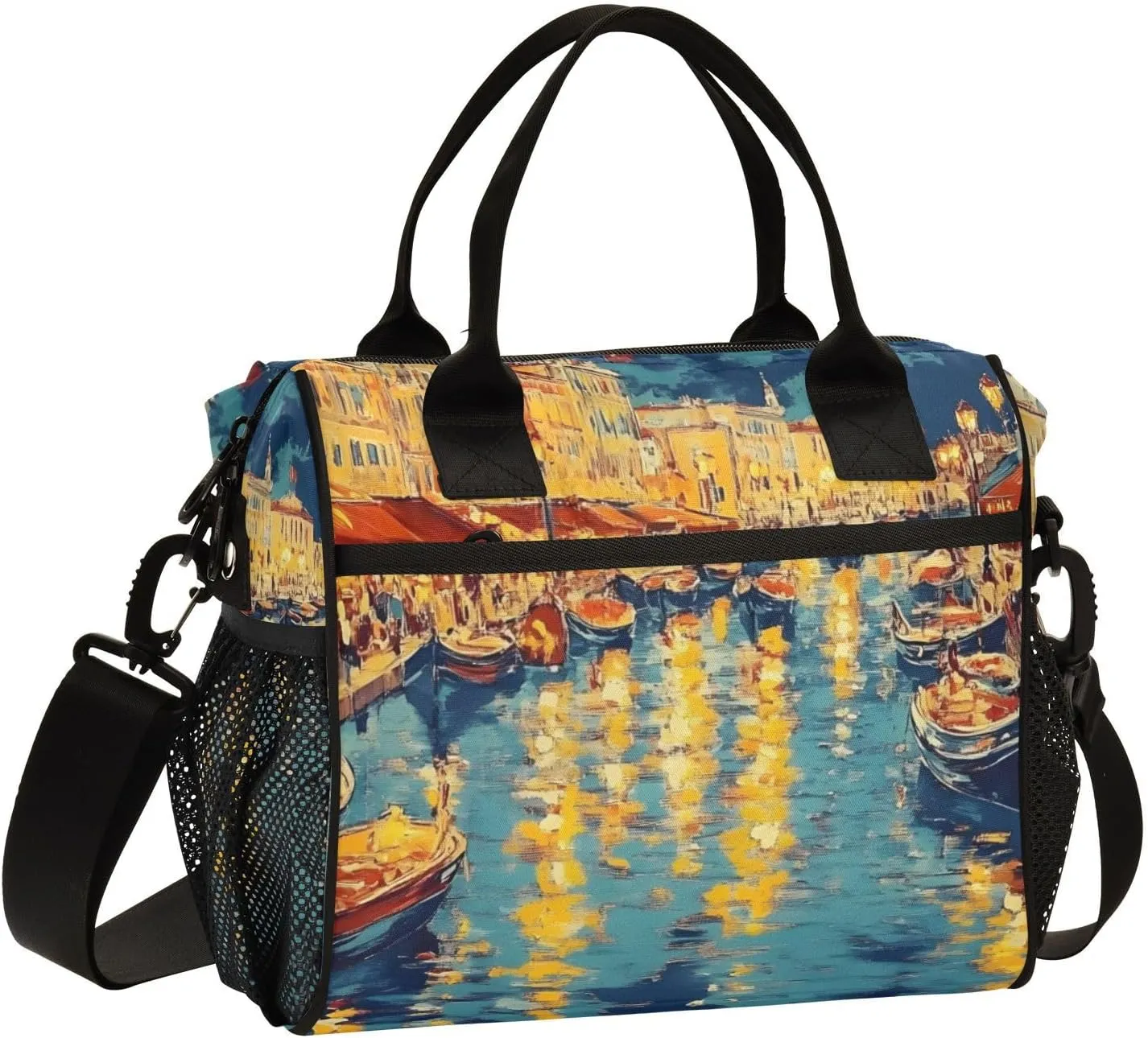 Lunch Bag Marseille Boats Landscape Lunch Box for Women Men Reusable Lunch Tote Shoulder Bag Leakproof Thermal Insulated Lunch Containers for Work Picnic Travel