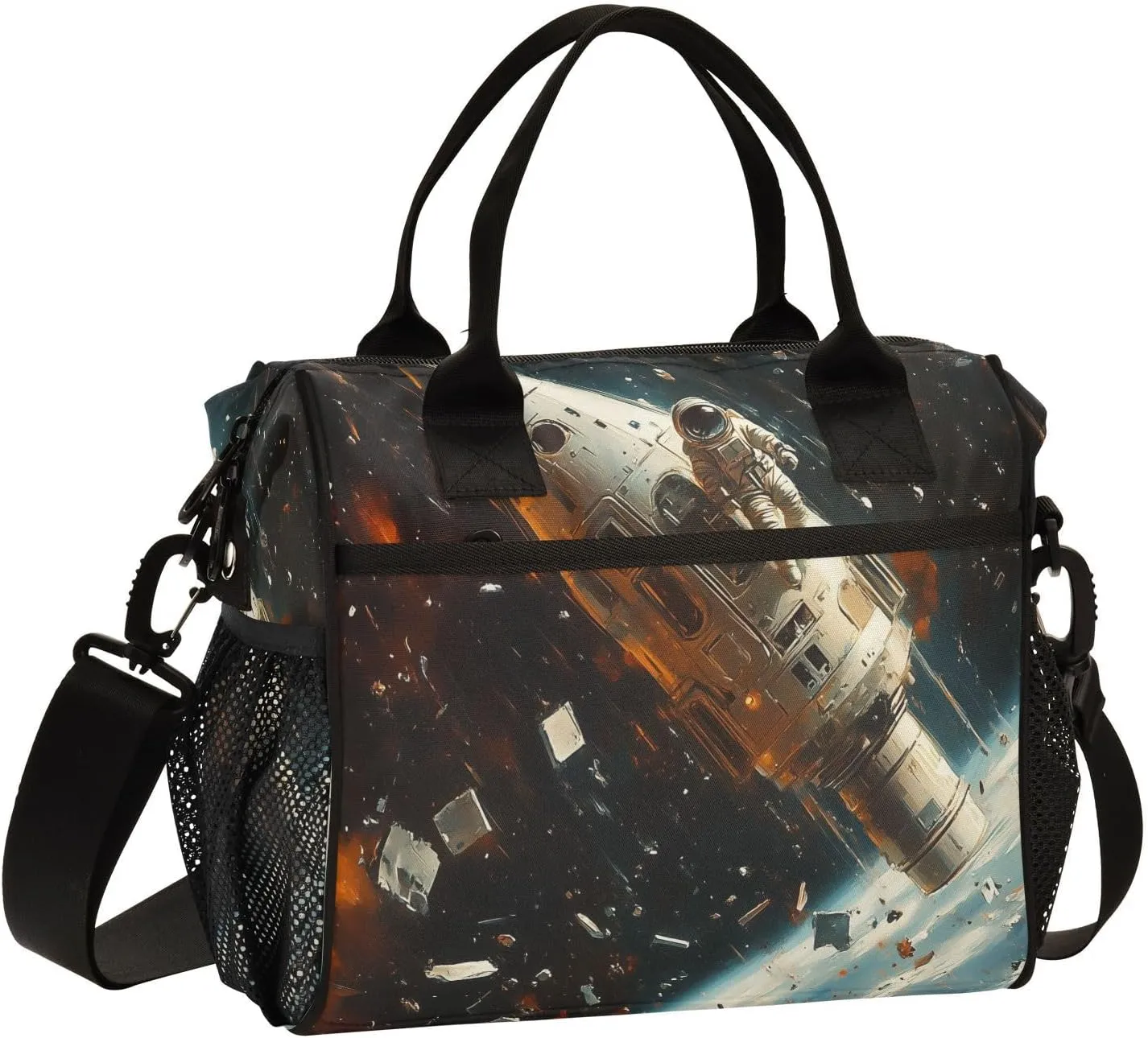 Lunch Bag Spacecraft Floating Space Women Men Adult Reusable Leakproof Large Spacious Cooler Tote Insulated Lunch Box for Work Office Travel Picnic, Medium