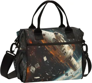 Lunch Bag Spacecraft Floating Space Women Men Adult Reusable Leakproof Large Spacious Cooler Tote Insulated Lunch Box for Work Office Travel Picnic, Medium