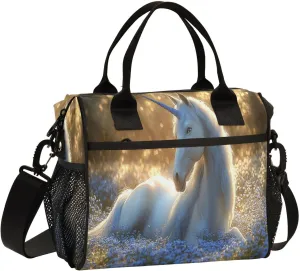 Lunch Bag White Unicorn with Blue Mane Women Men Adult Reusable Leakproof Large Spacious Cooler Tote Insulated Lunch Box for Work Office Travel Picnic, Medium