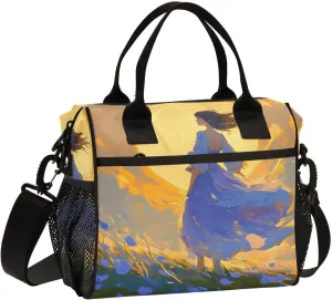 Lunch Bag Woman Grassland Blue Lunch Box for Women Men Reusable Lunch Tote Shoulder Bag Leakproof Thermal Insulated Lunch Containers for Work Picnic Travel