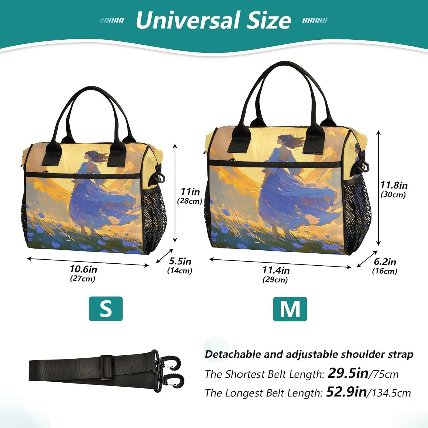 Lunch Bag Woman Grassland Blue Lunch Box for Women Men Reusable Lunch Tote Shoulder Bag Leakproof Thermal Insulated Lunch Containers for Work Picnic Travel