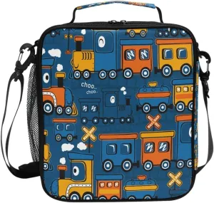 Lunch Box, Funny Steam Train Prep Kids Cooler Insulated Lunch Bag Tote Freezable Shoulder Strap Waterproof Picnic Meal for School Office
