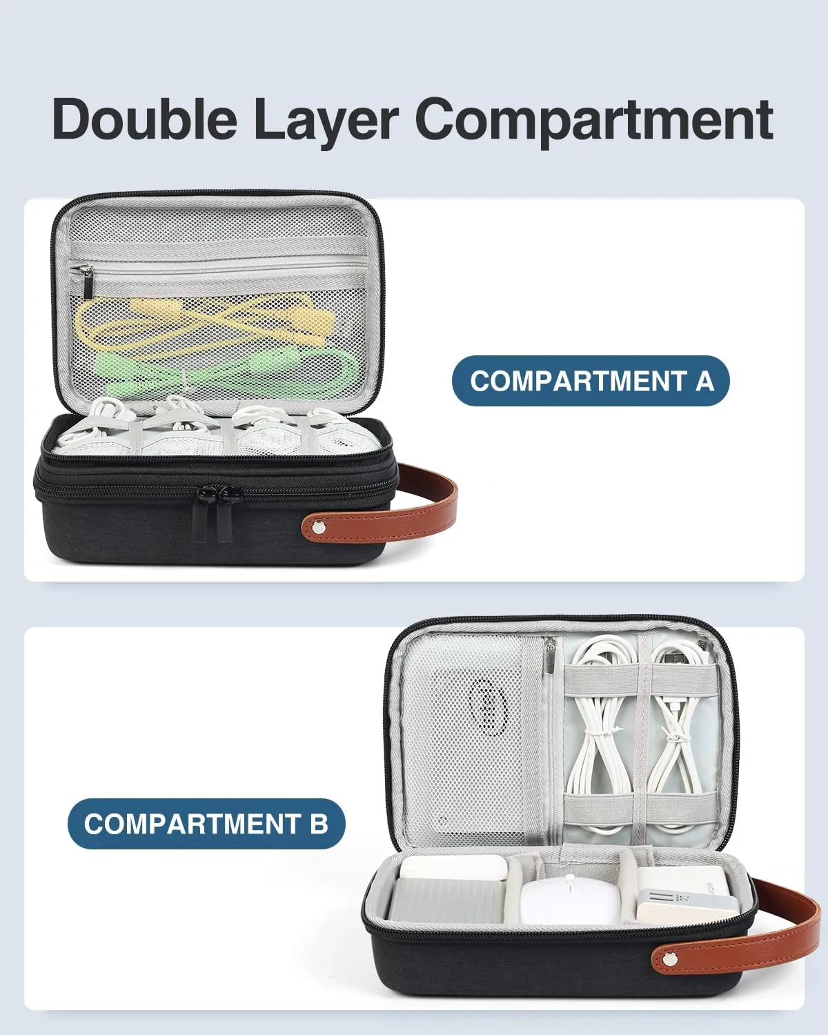 Luxtude Electronic Organizer Travel Case, Double Layer Tech Organizer Travel Case, Hard Charger Organizer, Travel Cable Organizer, Tech Bag, Travel Essentials for Charger/Mouse/Cash/Card, Tech Gifts